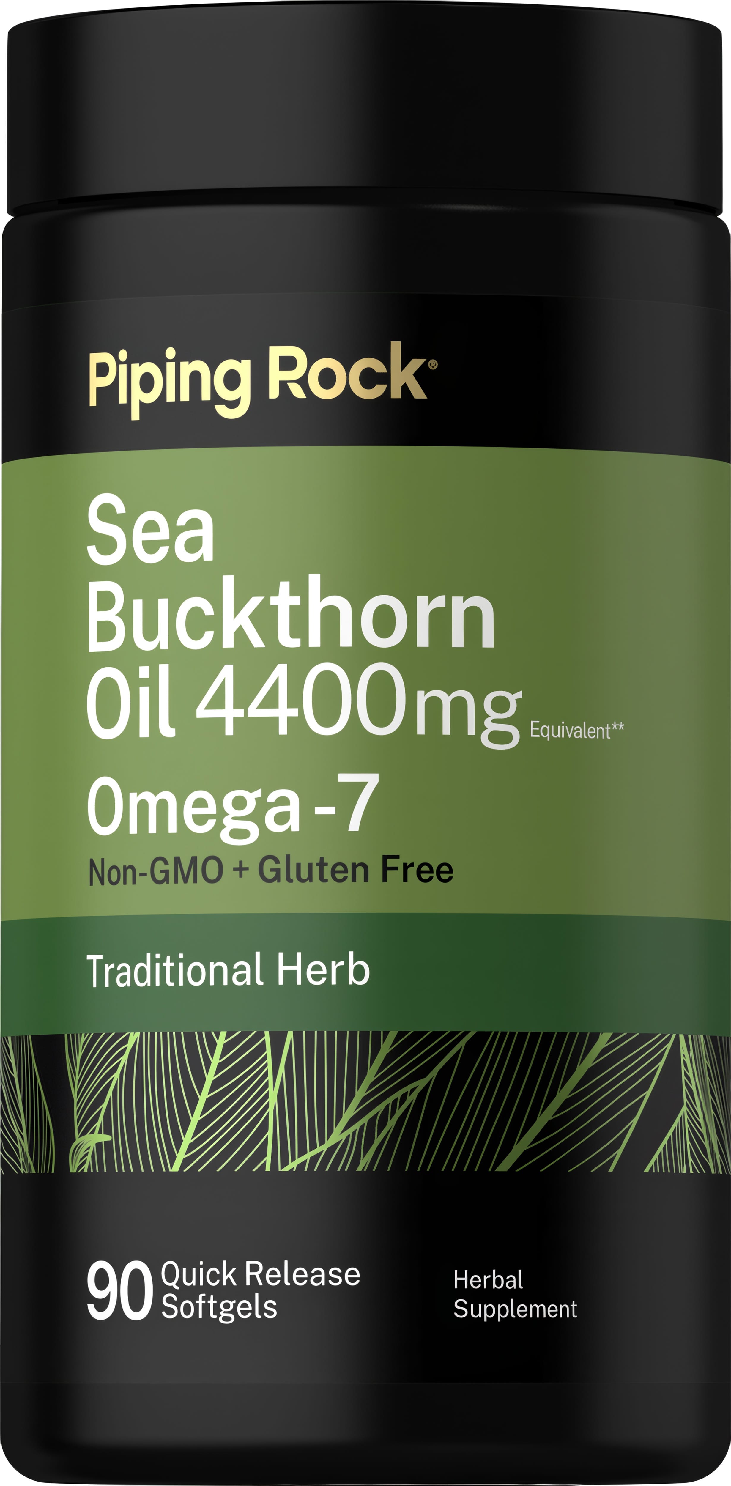 Sea Buckthorn Oil 4400mg with Omega-7 in 90 quick-release softgels, non-GMO, gluten-free, traditional herb.