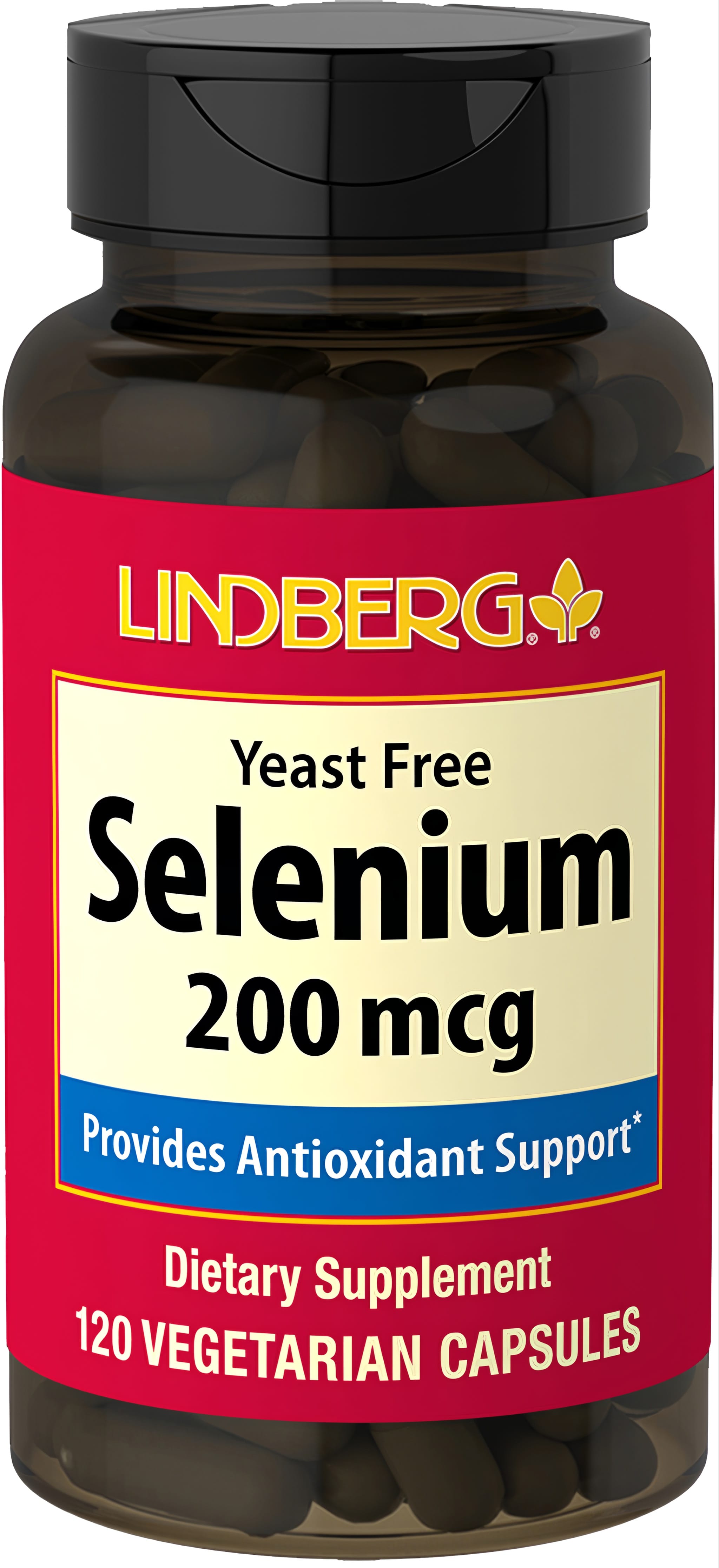 Selenium 200 mcg, yeast-free dietary supplement with 120 vegetarian capsules.