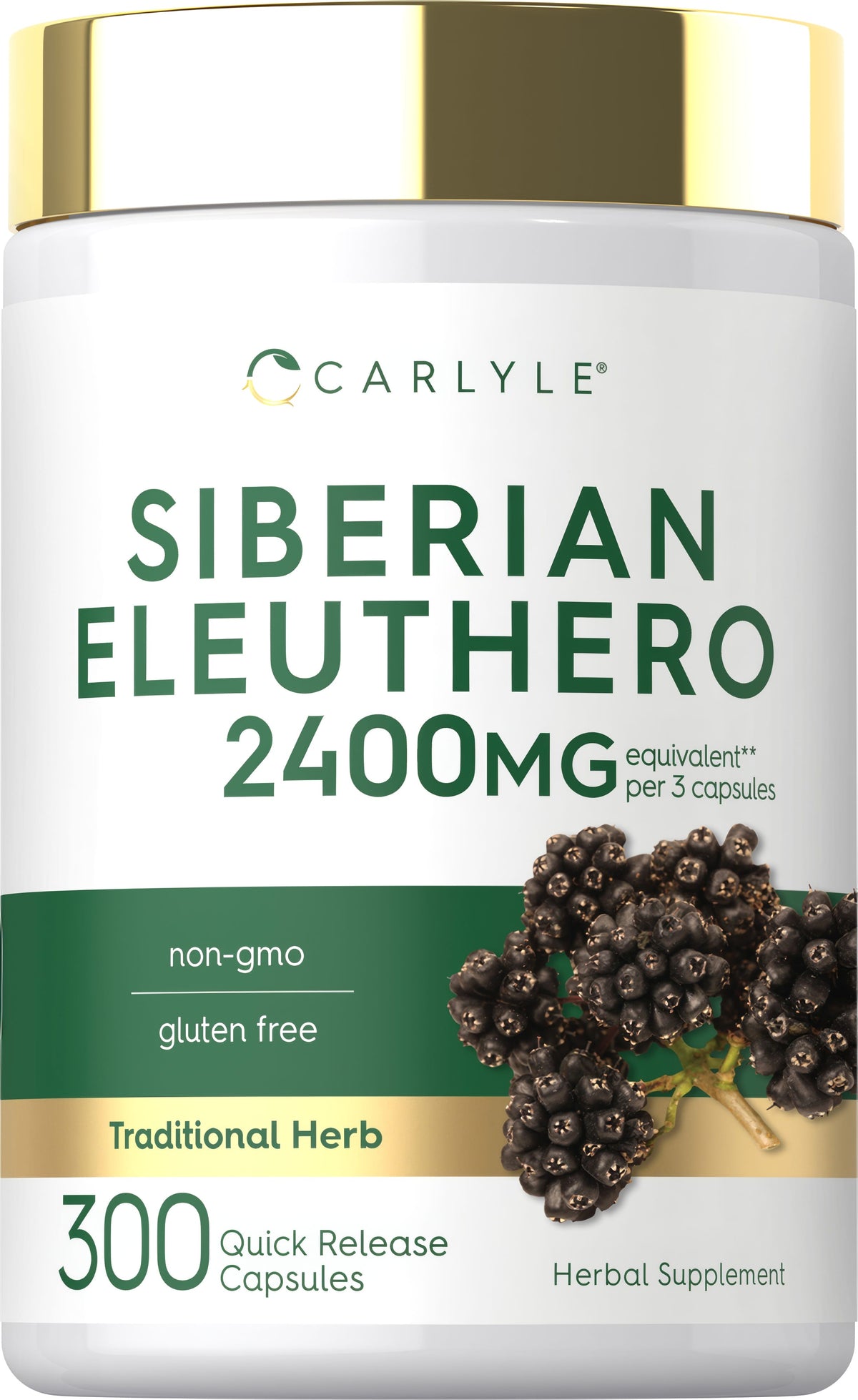 Carlyle Siberian Eleuthero: 2400 MG per 3 capsules, 300 Quick Release Capsules, non-GMO, gluten free supplement.