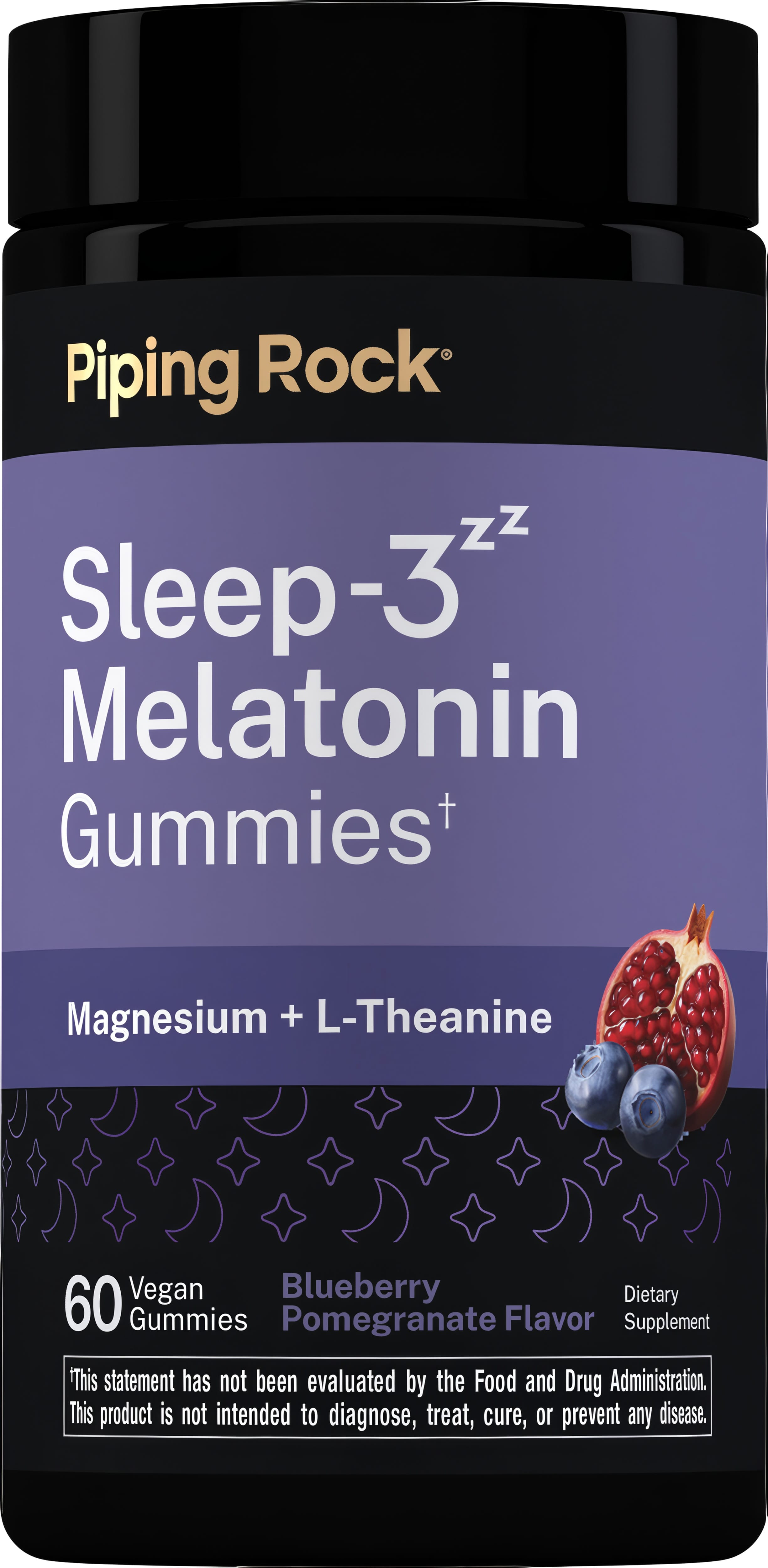 Sleep-3 Melatonin, Magnesium, & L-Theanine Gummies (Blueberry Pomegranate), 60 Vegan Gummies