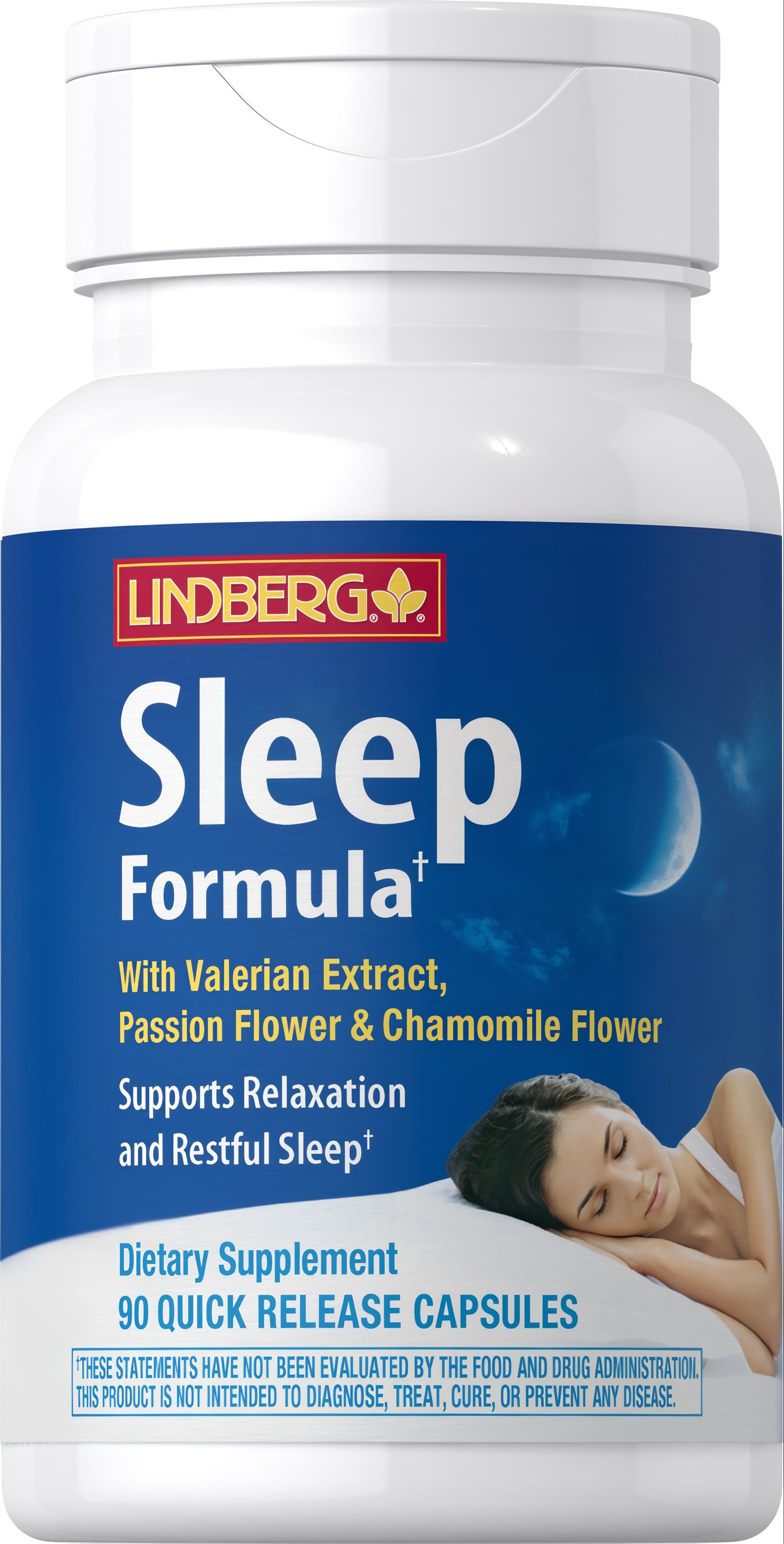 Lindberg Sleep Formula with Valerian Extract, Passion Flower, and Chamomile Flower, 90 Quick Release Capsules.