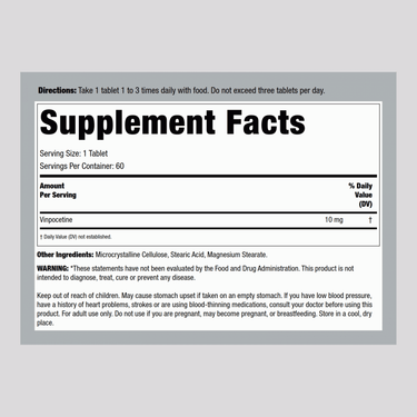 Vinpocetine, 10 mg, 120 Tablets