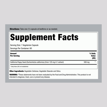 California Poppy Seed, 500 mg, 60 Vegetarian Capsules