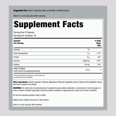 Shark Cartilage 750 mg, 100 Capsules