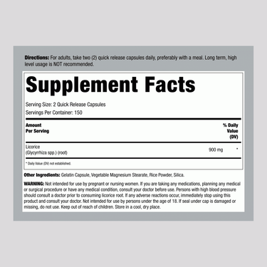 Licorice Root, 900 mg (per serving), 300 Quick Release Capsules