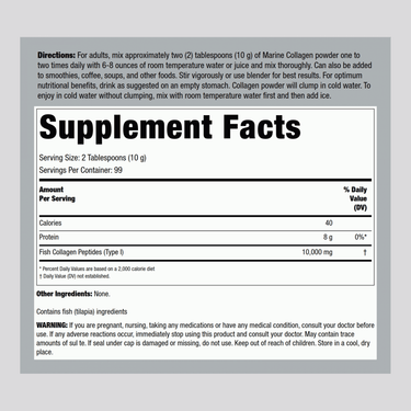 Marine Collagen Peptides Powder (Unflavored), 10000 mg (per serving), 2.2 lbs (998 g) Bottle