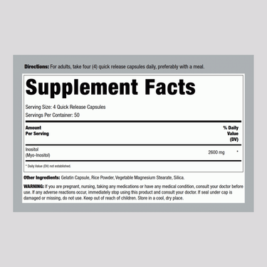 Inositol, 2600 mg (per serving), 200 Quick Release Capsules