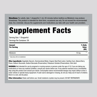Liquid Melatonin 10 mg (Delicious Berry), 2 fl oz (59 mL) Dropper Bottle