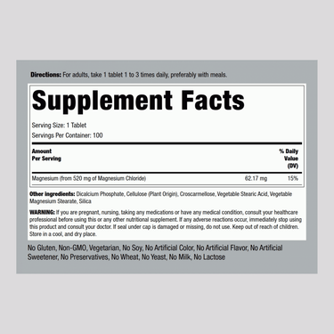 Magnesium Chloride, 520 mg, 100 Tablets