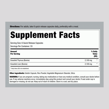 Grass Fed Beef Thymus, 2100 mg, 200 Quick Release Capsules