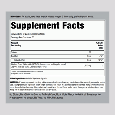 MCT Oil, 3600 mg (per serving), 150 Quick Release Softgels