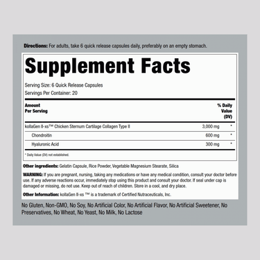 Chicken Sternum Collagen Type II, 3000 mg (per serving), 120 Quick Release Capsules