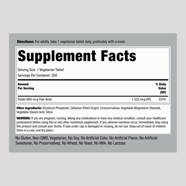 Folic Acid, 800 mcg, 250 Tablets