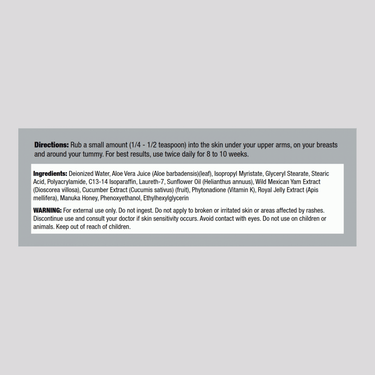 This image displays the Supplement Facts panel for Wild Yam Cream 4 OZ, detailing ingredients and nutritional information.