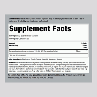 Serrapeptase, 120,000 SPU, 120 Quick Release Capsules