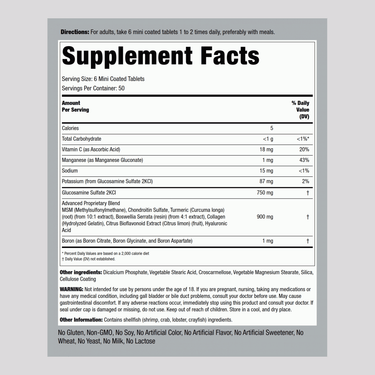 Mini Tabs Advanced Glucosamine Chondroitin MSM Plus Turmeric, 300 Mini Coated Tablets