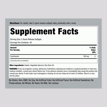 Tocotrienols, 100 mg (per serving), 90 Quick Release Softgels