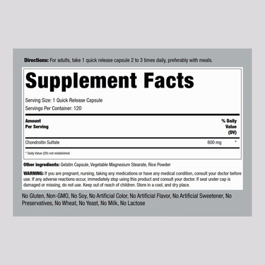 Chondroitin Sulfate, 600 mg, 120 Quick Release Capsules