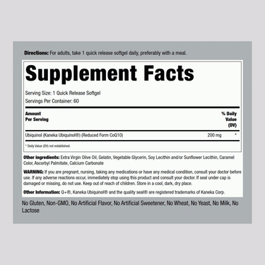 Ubiquinol, 200 mg, 60 Quick Release Softgels