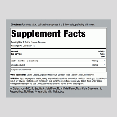 acetyl l carnitine stomach upset Acetyl L-Carnitine 800 mg & Alpha Lipoic Acid 400 mg, 90 Quick Release