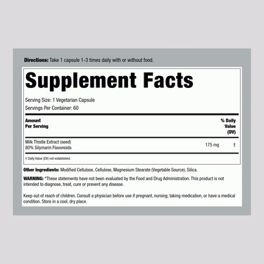 Milk Thistle Standardized Extract, 175 mg, 60 Vegetarian Capsules