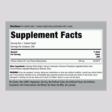 B-1 (Thiamin), 250 mg, 200 Coated Caplets