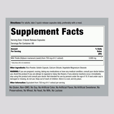 Milk Thistle Seed Extract, 3000 mg (per serving), 200 Quick Release Capsules