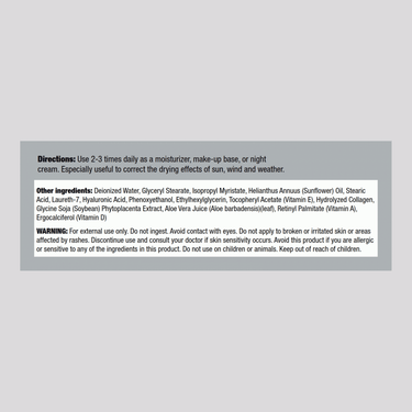 Detailed Supplement Facts for PIP Vitamin E Cream, 4 OZ, showing ingredients and nutritional information.