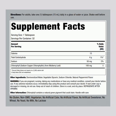 Liquid Chlorophyll (Natural Peppermint), 100 mg (per serving), 16 fl oz (473 mL) Bottle