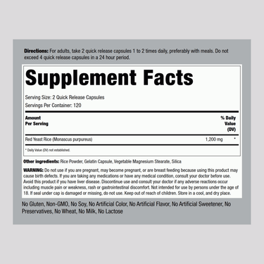 Red Yeast Rice, 1200 mg (per serving), 240 Quick Release Capsules
