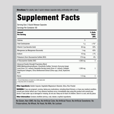 Advanced Double Strength Glucosamine Chondroitin MSM Plus Turmeric, 180 Quick Release Capsules