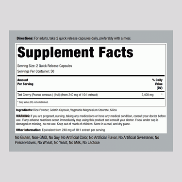 Ultra Tart Cherry, 2400 mg (per serving), 100 Quick Release Capsules