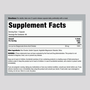 Chelated Iron, 28 mg, 90 Quick Release Capsules