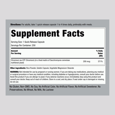 GTF Chromium, 200 mcg, 250 Quick Release Capsules