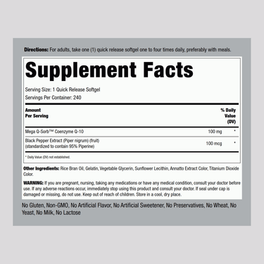 CoQ10, 100 mg, 240 Quick Release Softgels
