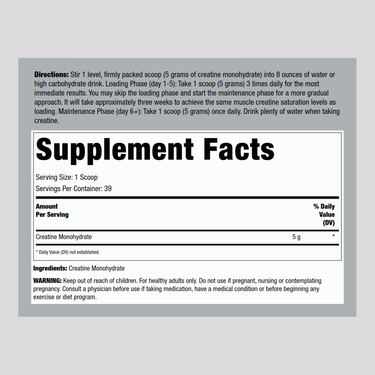 German Creatine Monohydrate (Creapure), 5000 mg (per serving), 7.05 oz (200 g) Bottle