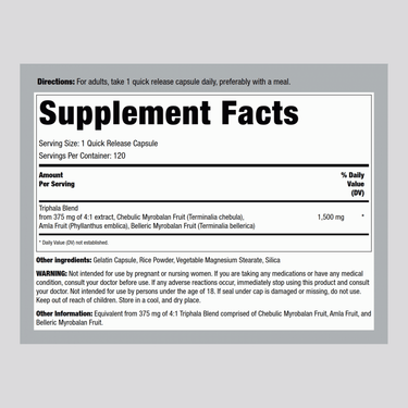 Triphala, 1500 mg, 120 Quick Release Capsules