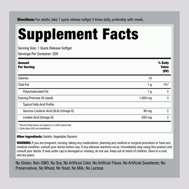 Evening Primrose Oil, 1000 mg, 200 Quick Release Softgels