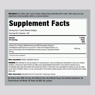 Oil of Oregano, 4000 mg (per serving), 200 Quick Release Softgels