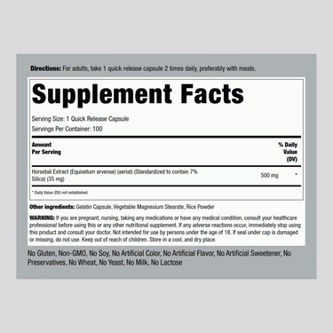 Silica (Horsetail), 500 mg, 100 Quick Release Capsules