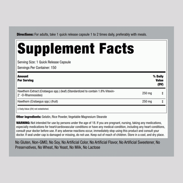 Hawthorn Standardized Extract, 150 Quick Release Capsules