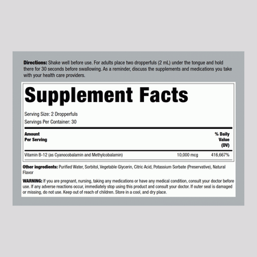 Liquid B-12 (Berry), 10,000 mcg, 2 fl oz (59 mL) Dropper Bottle