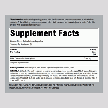Creatine Monohydrate, 3500 mg (per serving), 120 Quick Release Capsules