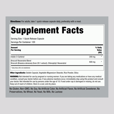 Indole-3-Carbinol with Resveratrol, 200 mg, 120 Quick Release Capsules