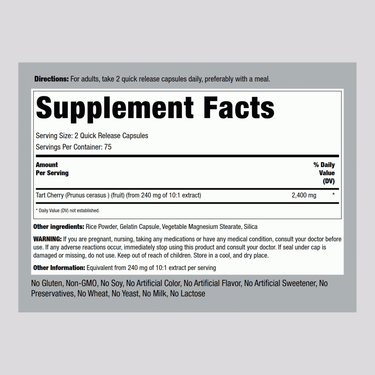 Tart Cherry, 2400 mg (per serving), 150 Quick Release Capsules