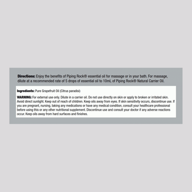 The Supplement Facts panel for Grapefruit Oil lists nutritional information and suggested usage details for the product.
