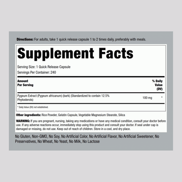 Ultra Standardized Pygeum, 100 mg, 240 Quick Release Capsules