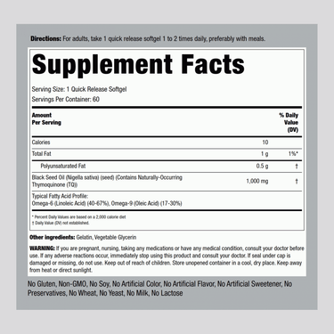 Black Seed Oil, 1000 mg, 60 Quick Release Softgels