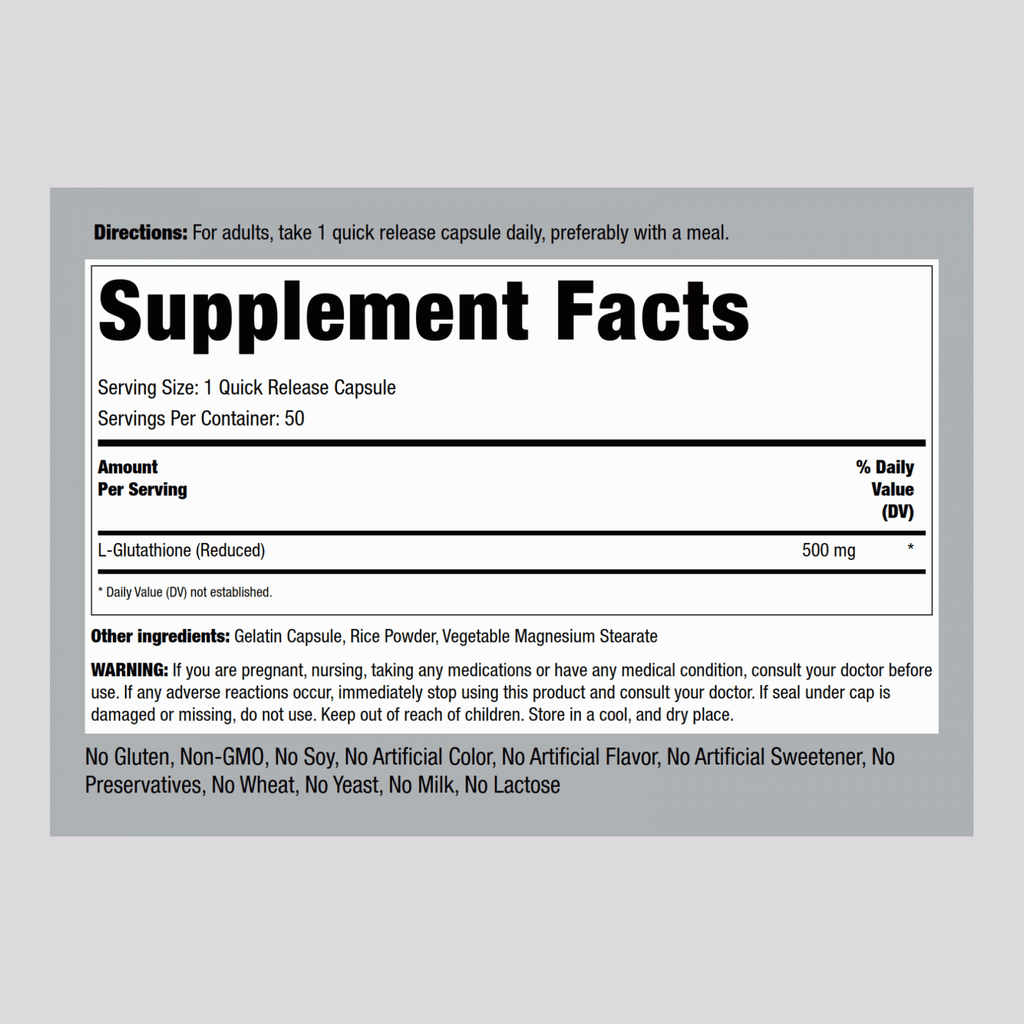 L-Glutathione (Reduced), 500 mg, 50 Quick Release Capsules L-Glutathione (Reduced), 500 mg, 50 Quick Release Capsules