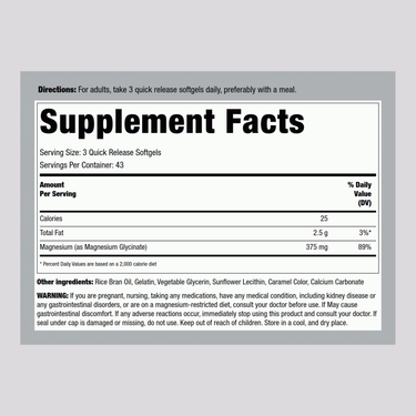 Magnesium Glycinate, 375 mg (per serving), 130 Quick Release Softgels